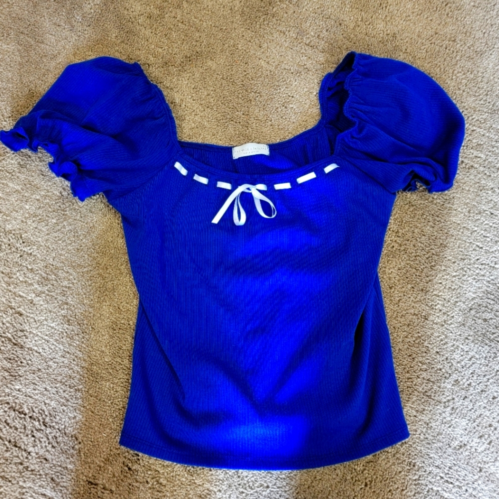 Juniors Blue 0ff Shoulder Puff Sleeve Top Xl